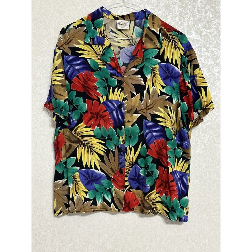 Vintage Bentley Short‎ Sleeve Button Up Tropical Floral Shirt Hawaiian M